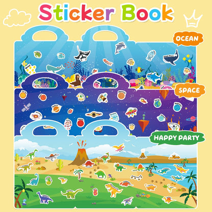 6 Sets Reusable Sticker Book for Toddlers 3-6, Jelly Sticker Books for Toddler, Travel Sticker Activity Toys for Kids 3 4 5 6 Years Old Girls & Boys