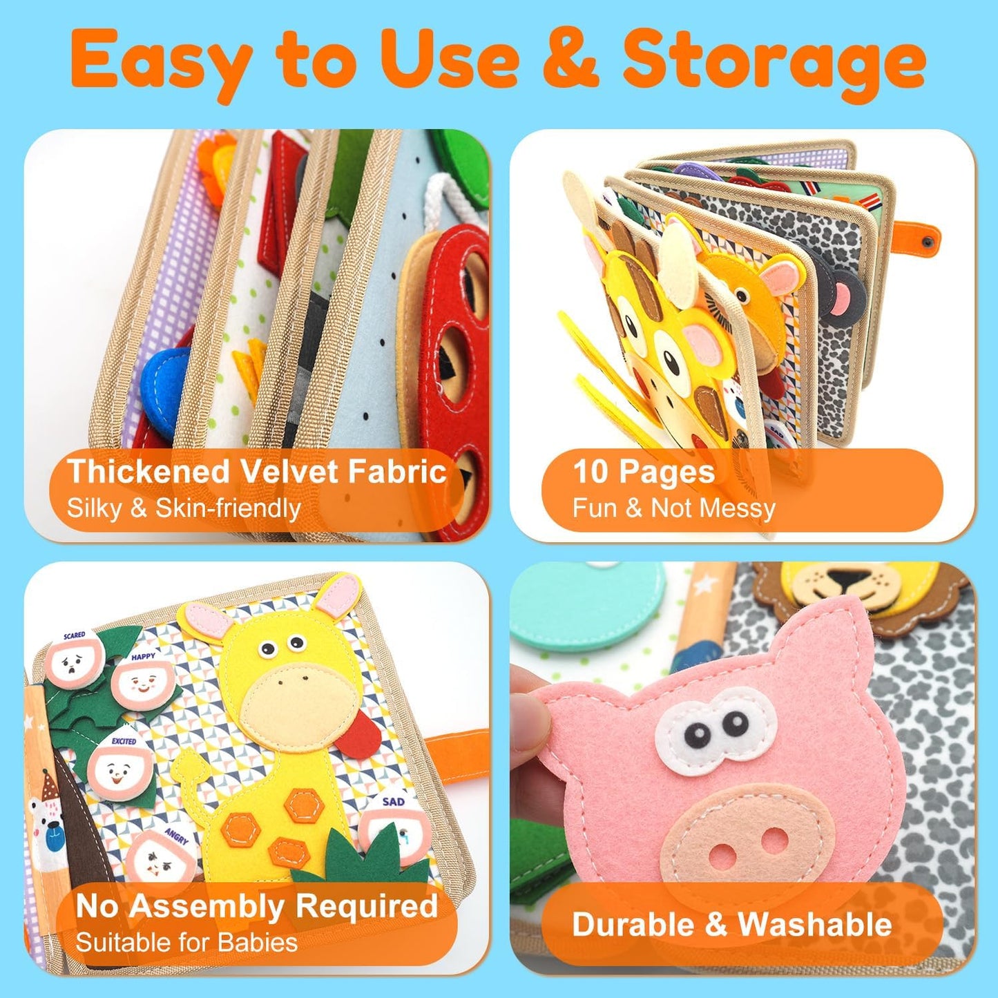 Felt Busy Book for Toddlers 1-3, Montessori Busy Board for 1 Year Old, Quiet Book Airplane Travel Toys, Sensory Early Learning Educational Toy, Road Trip Activity Books, Girls Birthday Gifts
