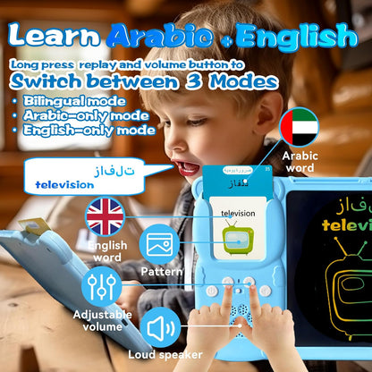 Talking English & Spanish Flash Cards - 8" LCD Writing Tablet for Kids 3-12, Bilingual 510 Sight Words, Toddler Pocket Speech, Drawing Sketch Pad, Autism Toys for Boys (Spanish, Blue)