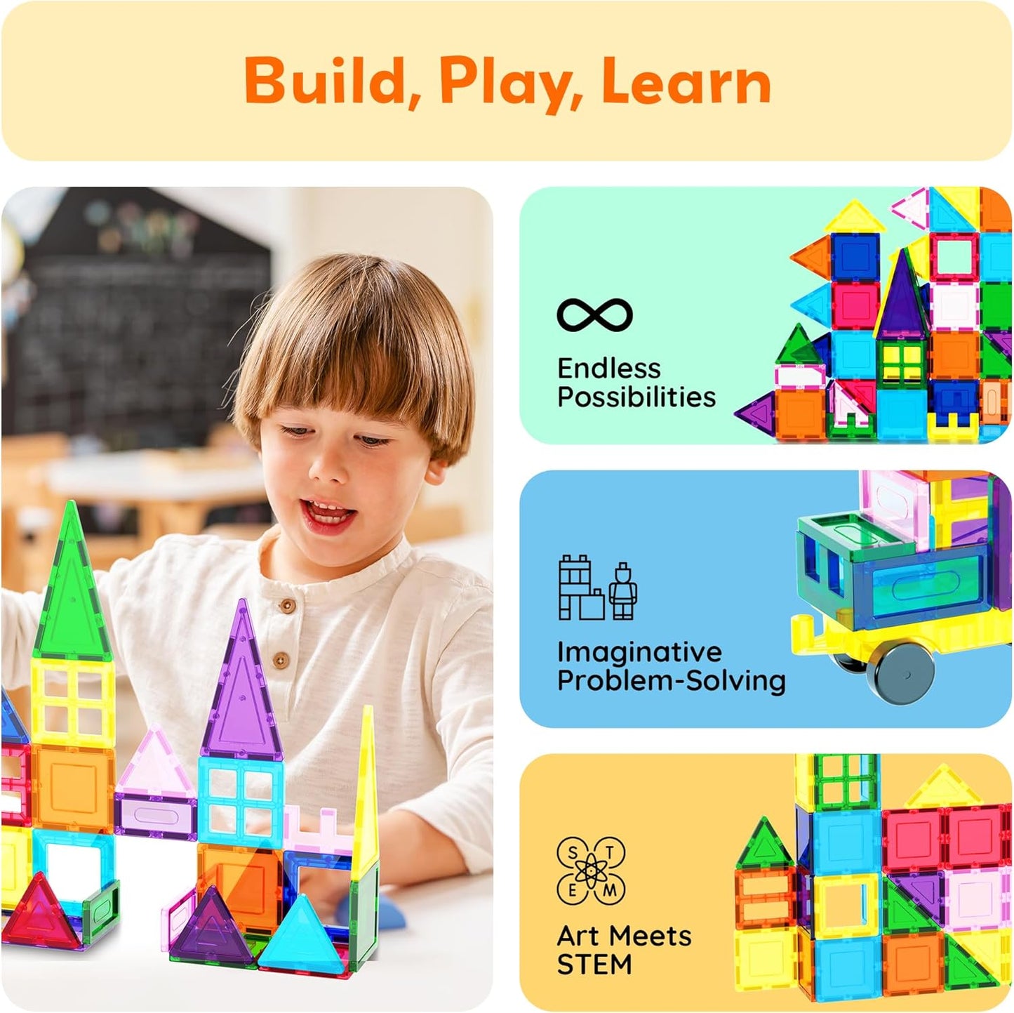 PicassoTiles Magnetic Building Block Set Geometry Shape Magnet Tiles Construction Toy STEM Learning Kit Educational Playset Playboard Pretend Play Stacking Blocks Child Brain Development PT16