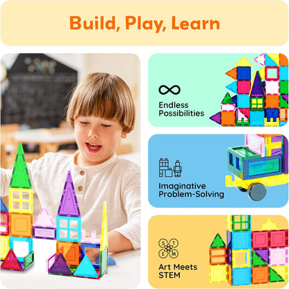 PicassoTiles Magnetic Building Block Set Geometry Shape Magnet Tiles Construction Toy STEM Learning Kit Educational Playset Playboard Pretend Play Stacking Blocks Child Brain Development PT16