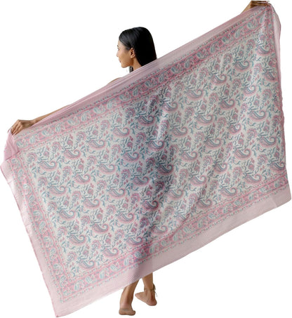 100% Cotton Sarong Cover Up for Women Indian Block Print Beach Wrap Skirt Long Boho Swimsuit Bikini Pareo (73” x 43”)