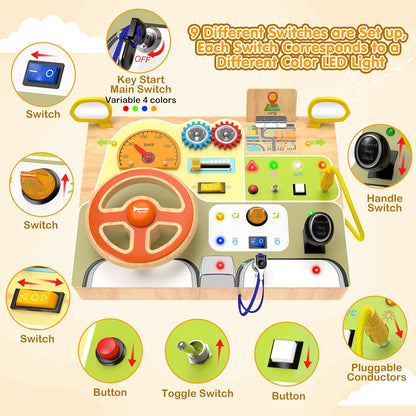 JGOBUB Montessori Toddler Toys - Baby Wooden Busy Board - Sensory Toys with Light Switch - Travel Toys for Educational Toddler Activities for Toddlers 3 4 5 6+ Year Old