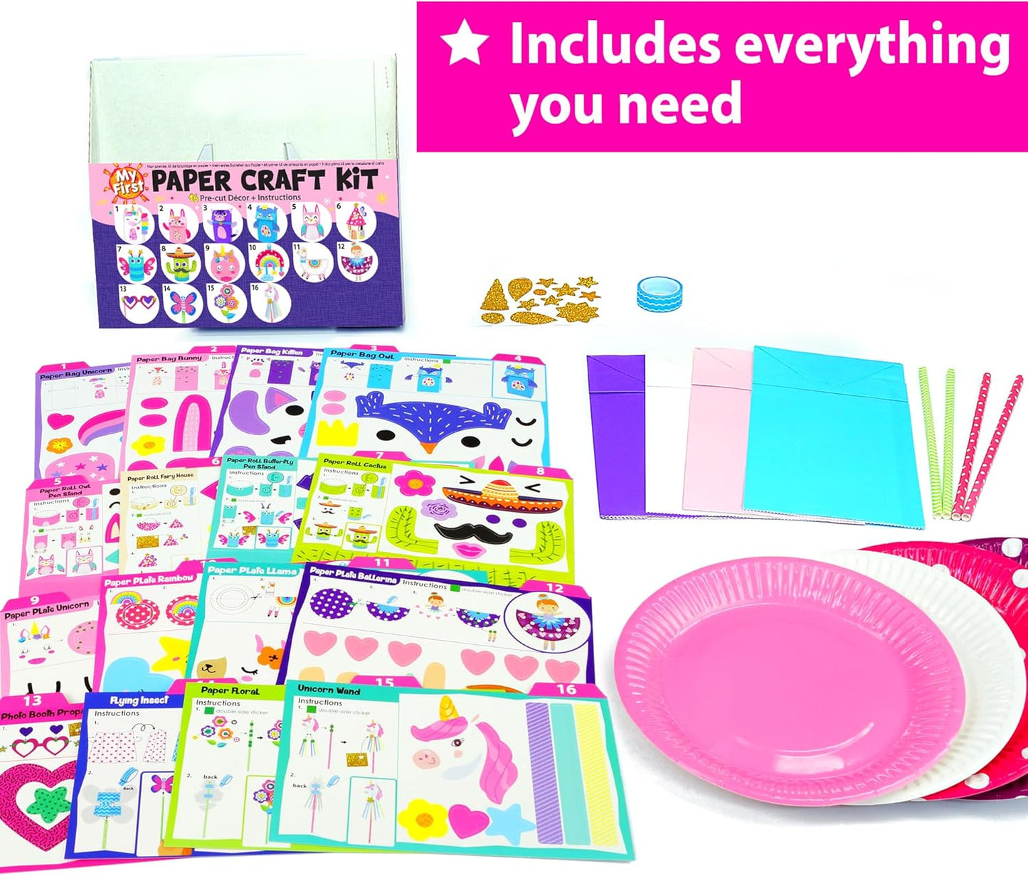 KRAFUN My First Unicorn Bunny Paper Craft Kit for Girls Age 3+, 18 DIY Arts & Crafts Projects, Paper Bags Plates Rolls, Creative Activity Set for Toddlers with Unicorn Bunny Fairy Princess