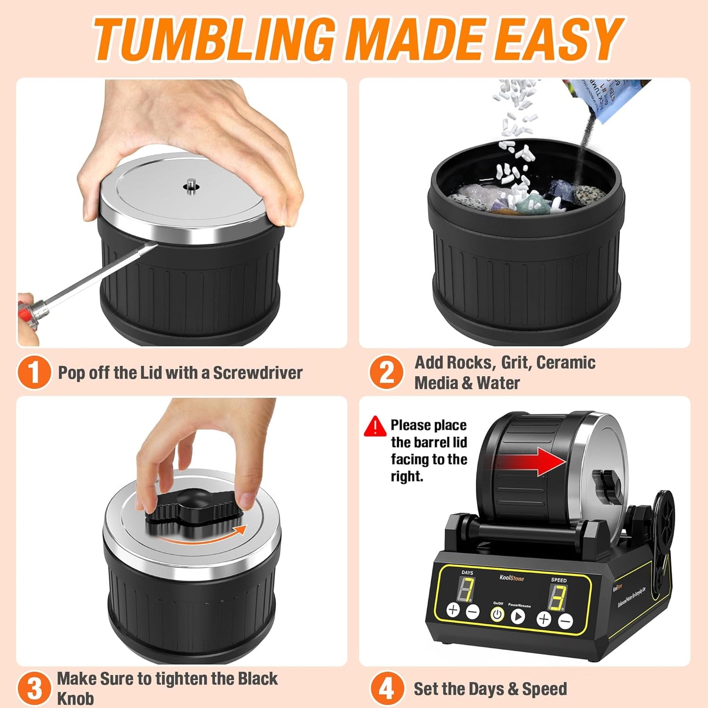 C1 Rock Tumbler Kit - Large 2.5LB Rotary Rock Tumbler for Adults & Hobbyists, Quiet Rubber Barrel, Adjustable Timer & Speed, Complete Gem Polishing Kit with Memory Function