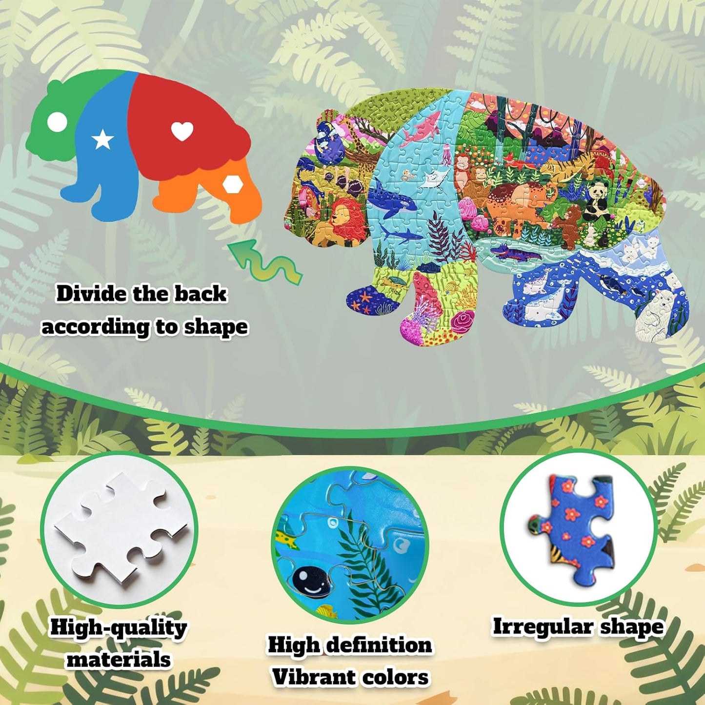 GIVEITALL Irregular Animal Puzzles for Kids Ages 4-6 6-8 8-10 10-12 Year Old,Panda Puzzle 180 Pieces Enlightening Floor Puzzle Game Creative Gifts for Boys Girls (Panda)