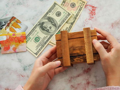 BSIRI Wooden Secret Money Puzzle Box Brain Teaser with Hidden Compartments Ideal Jewelry Stash 3D Lock Gift Card Wood Stash Holder for Cash Gifts Storage for Kids and Adults Double Magic Puzzles Boxes