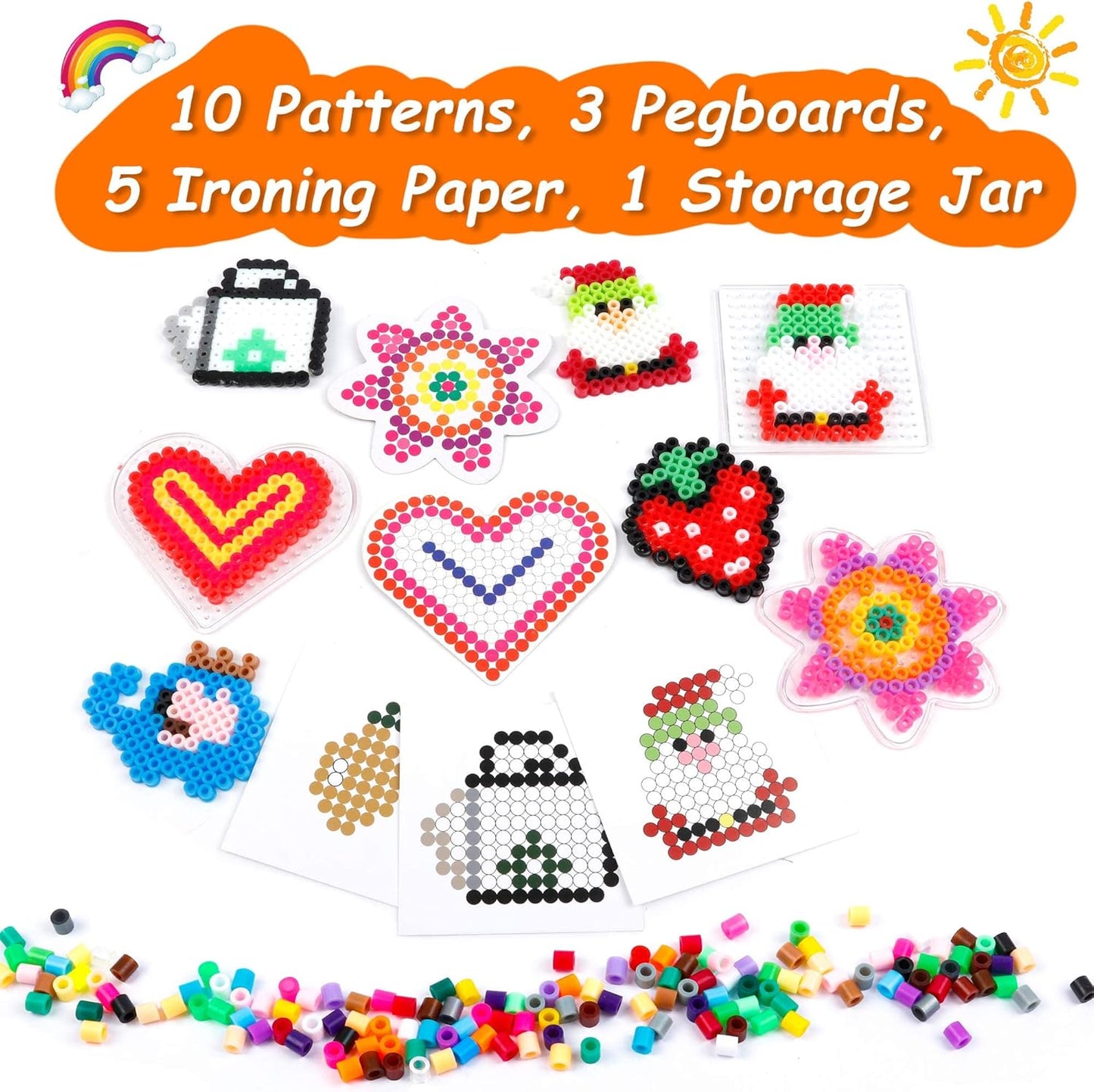 INSCRAFT 30,000 Fuse Beads Kit-30 Individual Packs of Iron Beads Set with 3 Pegboards, 5 Ironing Paper, 10 Patterns, Gifts for Birthday Christmas, Multicolor 5mm Melty Beads Bulk Refill Kit