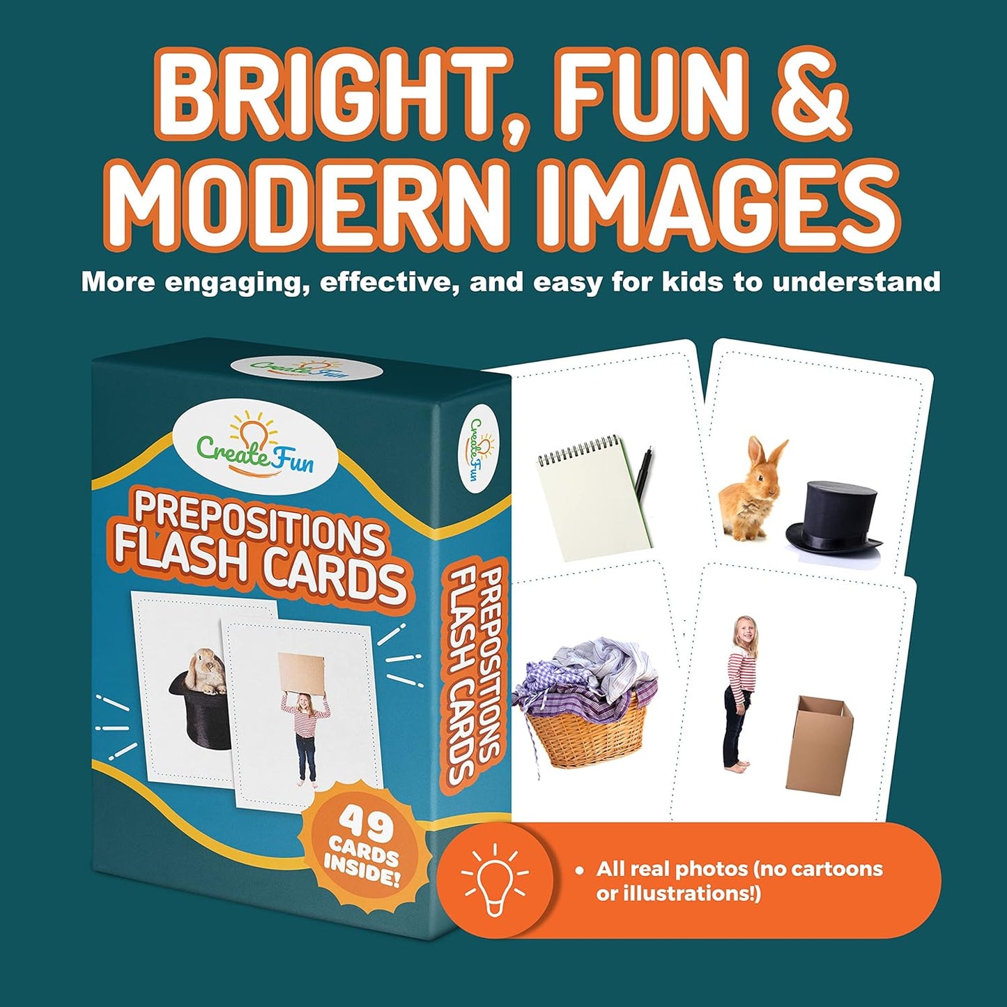 49 Preposition Vocabulary Builder Flash Cards Vol 1 Includes 7 Picture Card Prepositions with 5 Sequencing Learning Games for Kids, Parents, Teachers, ESL, Speech Therapy, Autism, ABA and Homeschool