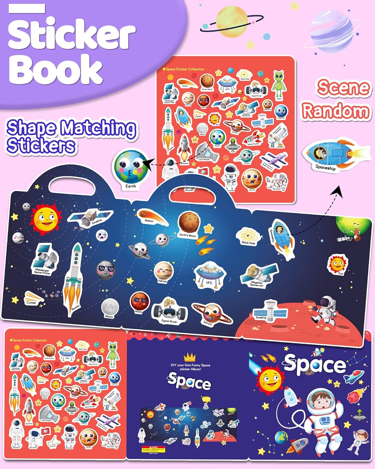 Benresive Reusable Sticker Books for Toddlers, Fun Travel Stickers for Kids, Toddler Sticker Book, Crafts Activities for Toddlers, 3 and Up Birthady Gifts - Vehicle