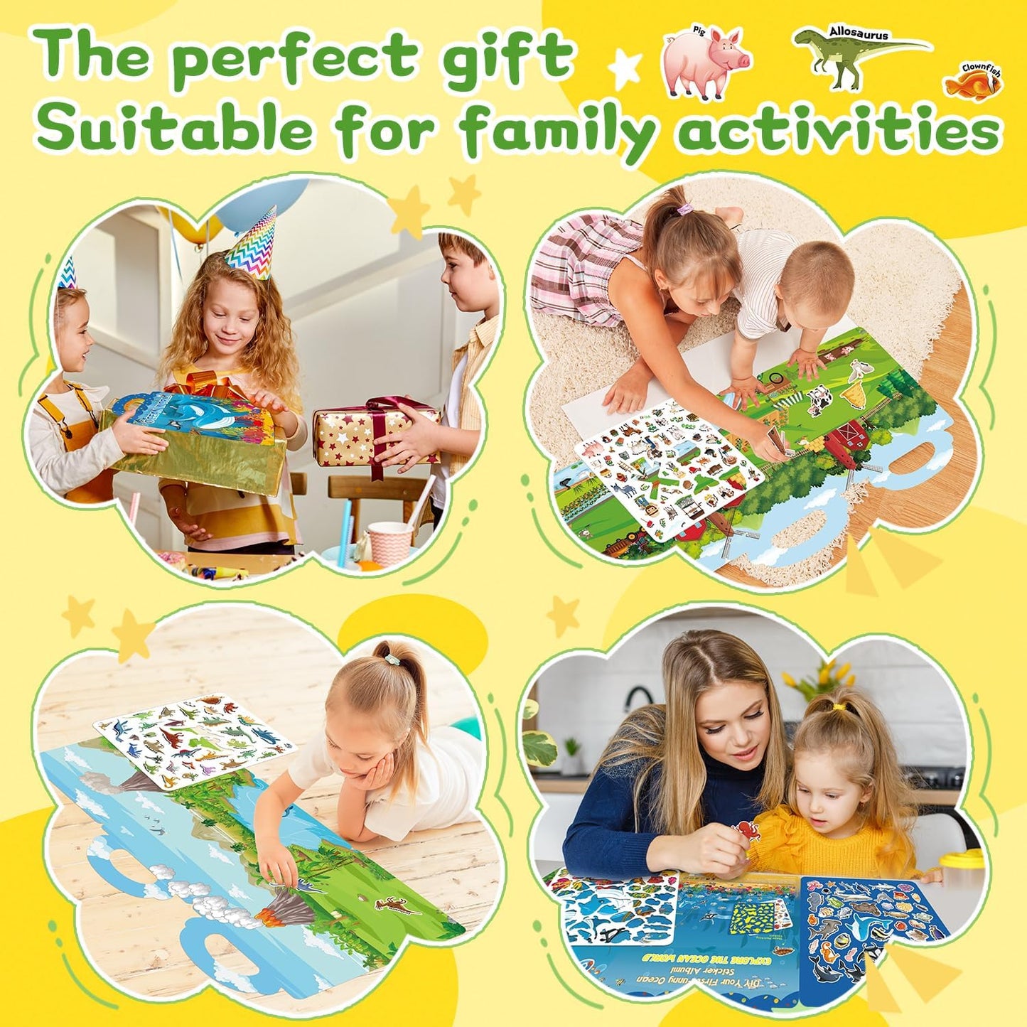 6 Sets Reusable Sticker Book for Toddlers 3-6, Jelly Sticker Books for Toddler, Travel Sticker Activity Toys for Kids 3 4 5 6 Years Old Girls & Boys