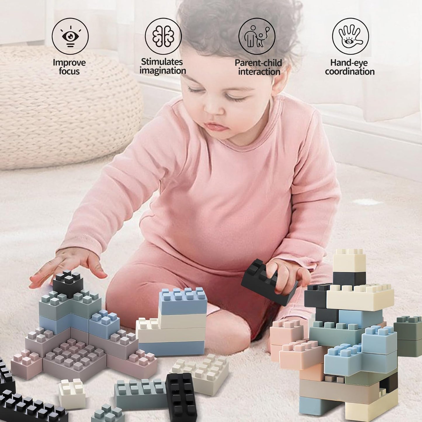 Soft Building Blocks for Toddlers, Large Building Blocks Stacking Blocks for Babies 6 Months and Up Stem Toddler Gifts, Teething Toys, 40 PCS