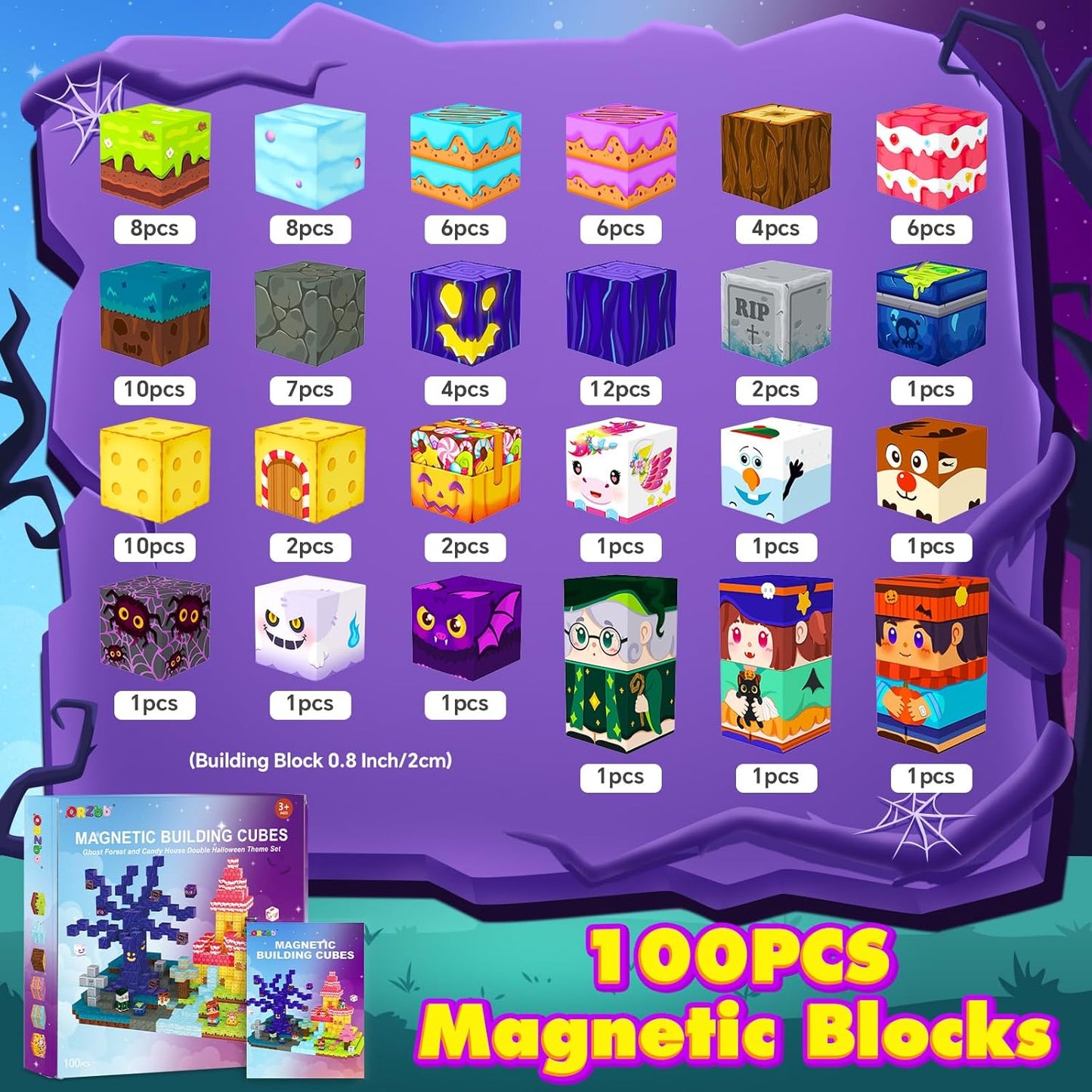 Magnetic Blocks, Magnetic Tiles Building Blocks, Magnet Cubes Toddler Kids Toys, Sensory STEM Toys for 3-5 4-6 5-7 6-8 Year Old Boys Girls Easter Birthday Gifts Travel Outdoor Kids Games (0.8IN/2CM)