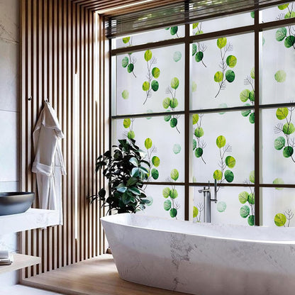 Leaf Pattern Window Tint with Installation Tools, Blackout Window Cover, Sun Blocking Window Tint for Home (Full Blackout Opaque, 17.7'' x 78.7'')