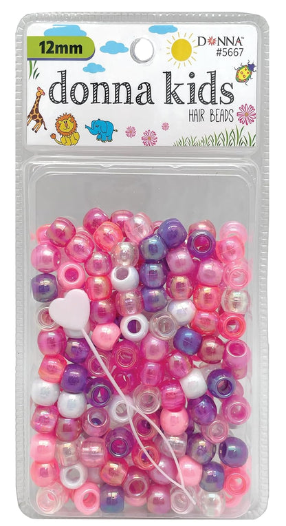 DONNA Kids Hair Beads 12 mm (170 pcs) – Clear Pearl Pony Beads with Threading Tool – Fun Braiding & Craft Accessories for Girls