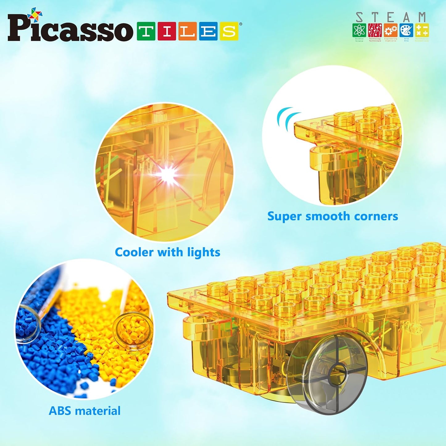PicassoTiles Magnet Tile Construction Themed Building Blocks 5-in-1 Crane, Ladder, Dump Truck, Excavator, and Backhoe Action Figures, 2 Car Base Vehicles Magnetic Tiles Learning Toys Kids Ages3+ PTU06