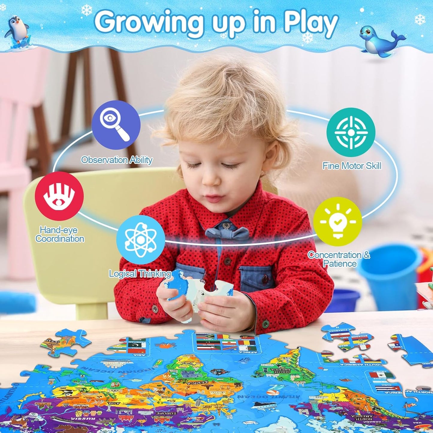 Glow-in-The-Dark Dinosaur Floor Puzzles for Kids Ages 4-6, Kids Jigsaw Puzzles Ages 6-8, 70PCS Large Round Dino Educational Puzzle Toys for 3 4 5 6 7 8 Years Old Children, Easter Gifts for Kids