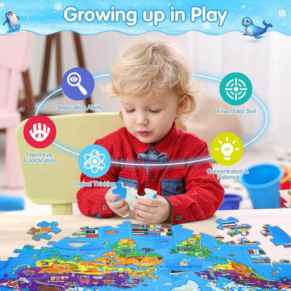 Glow-in-The-Dark Dinosaur Floor Puzzles for Kids Ages 4-6, Kids Jigsaw Puzzles Ages 6-8, 70PCS Large Round Dino Educational Puzzle Toys for 3 4 5 6 7 8 Years Old Children, Easter Gifts for Kids