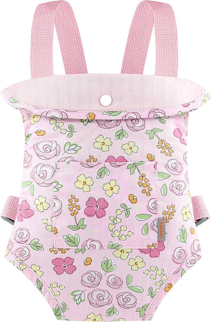 GAGAKU Baby Doll Carrier for Little Girls, Reborn Doll Accessories for Toddlers 3+ Years Old, Kids Toy Baby Dolls Sling Carrier - Pink - Moonflower