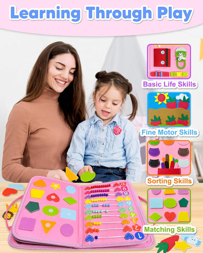 Exorany Busy Board Montessori Toys for Toddler Boys & Girls Birthday Gifts, Sensory Toys for Toddlers, Educational Travel Preschool Toddler Activities Learning Fine Motor Skills