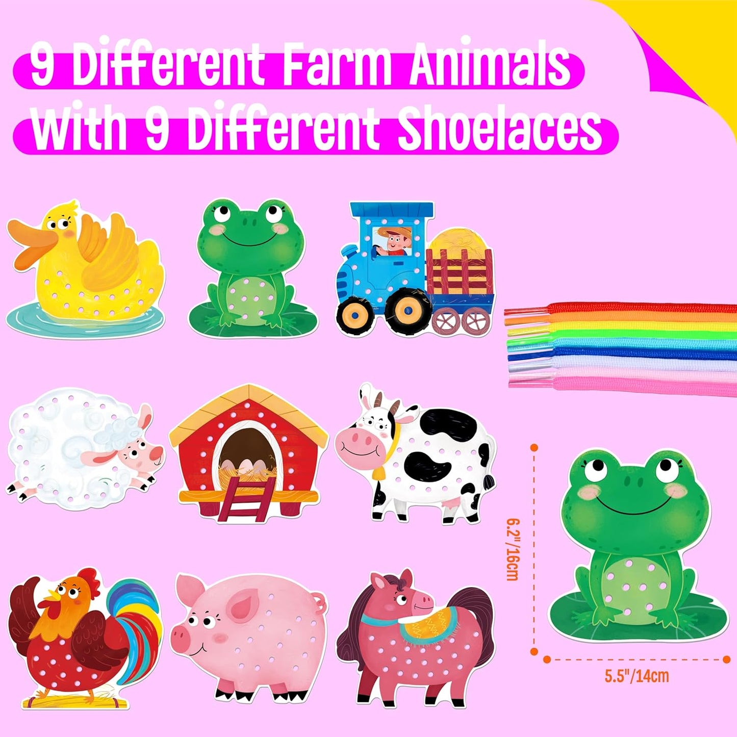 SpriteGru 9 Pieces Kids Lacing Cards, Double Sided Sewing Cards in 9 Vehicle Cards with 9 Colorful Laces, Imagination Development Lacing Toys Games for Children Educational and Learning Activity