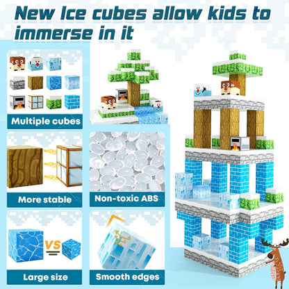 Magnetic Blocks-Build Mine Magnet World Pickaxe Edition Mine Pickaxe Caverns Kids Games Toddler Toys Magnetic Tiles for Boys & Girls Age 3-4 4-5 6-8, Sensory Outdoor Toys for Kids for 3+