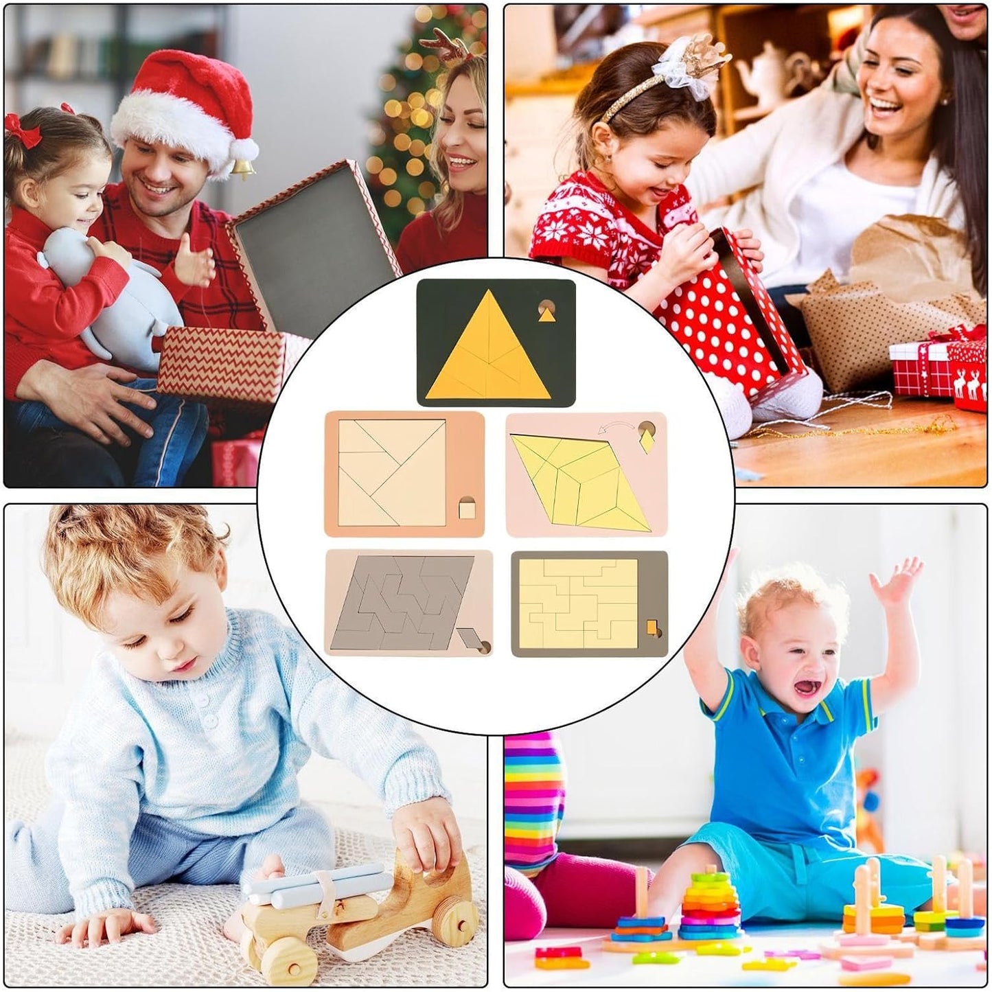 Wooden Puzzle for Adults - Geometric Educational Toy - Disappearing Square Tangram for Children Adults Family Office School Travel Party Birthday Home Classroom