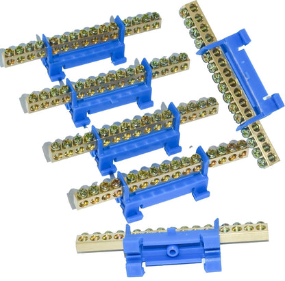 10 Positions Terminal Bus Bar Block 6 Pack Brass Wire Screw for Car Boat Marine Ground Power Distribution Grounding Electrical Bars Strip Block for 12V-110V, Blue
