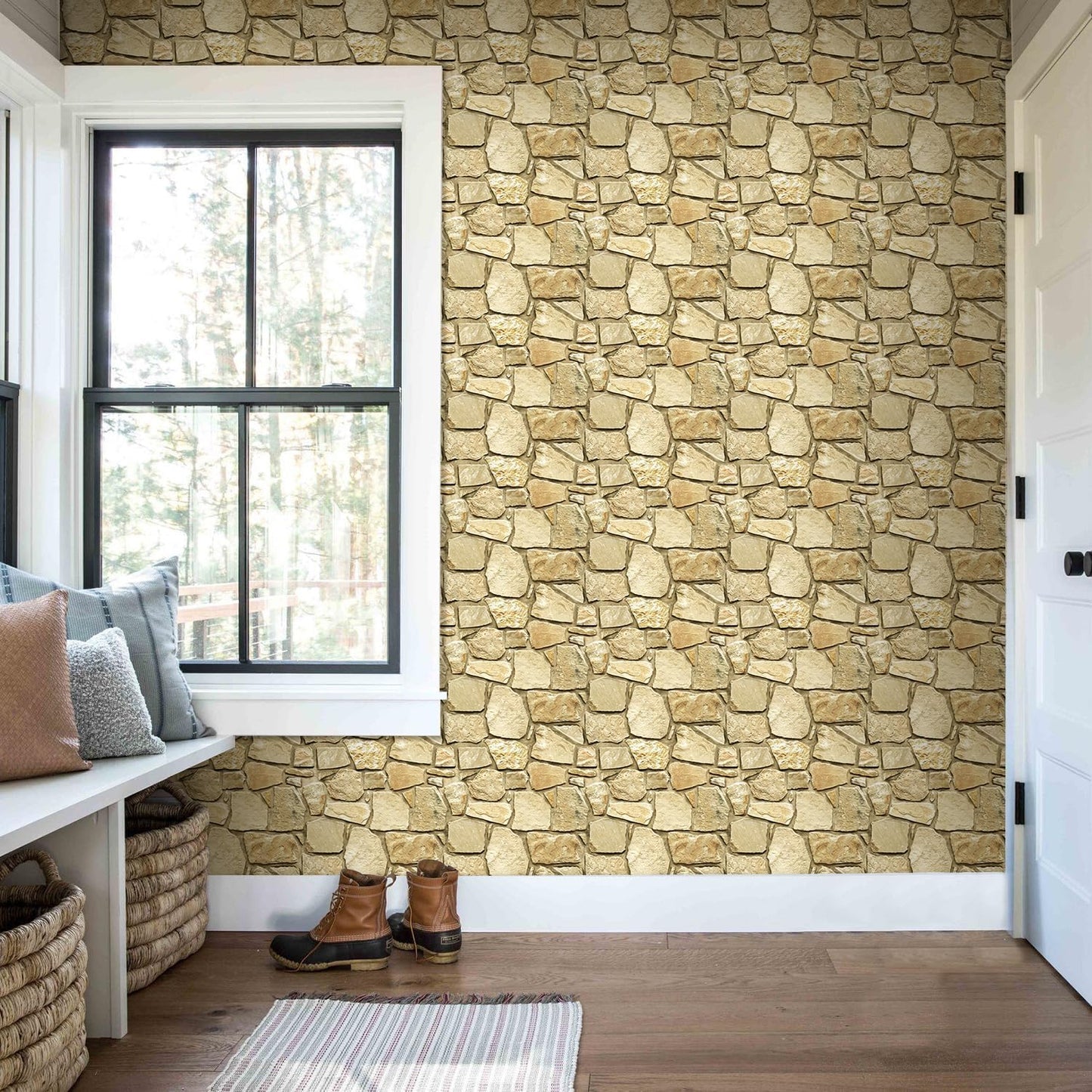 COMSTICKC 3D Faux Gray Stone Wall Sticker Peel and Stick Wall Panels,10 Pcs of 12"X12",Ultra-Light Thin PVC Decorative Tiles Rocks Stone Backsplash Interior Decor,Paintable
