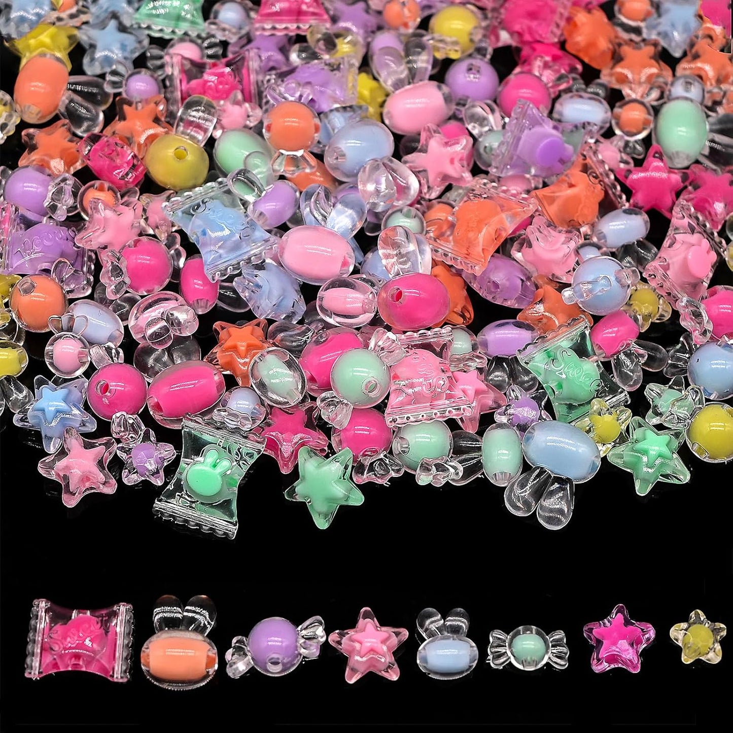 200g+ Candy Bulk Assorted Cute Kandi Beads for Jewelry Making, Bracelet Making Kit, Craft Supplies Charm Beads(Mixed II)