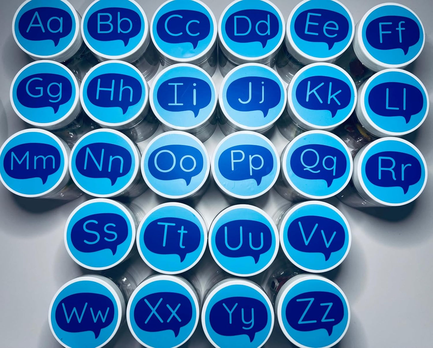 Alphabet Set in 26 Labeled Jars, Montessori Learning Materials for Preschool and Kindergarten, 7 Objects per Letter with Alphabet Mats
