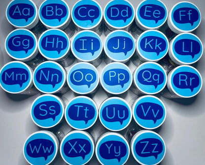 Alphabet Set in 26 Labeled Jars, Montessori Learning Materials for Preschool and Kindergarten, 7 Objects per Letter with Alphabet Mats