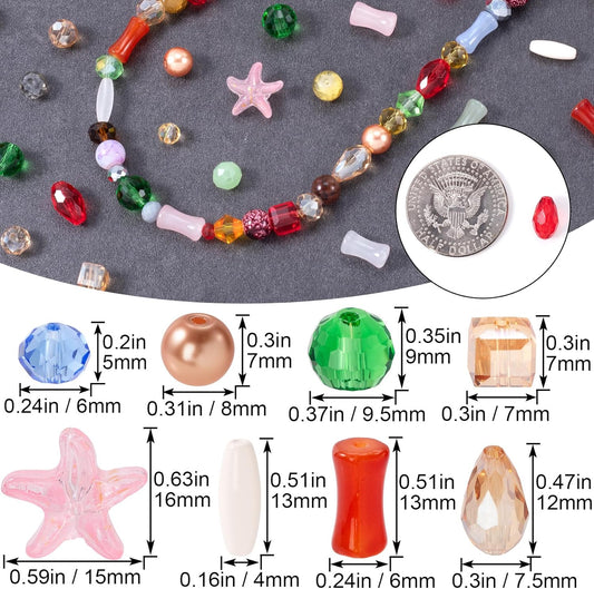 50G Assorted Glass Beads, Decorative Glass Beads for Jewelry Making, Colorful Glass Bead for Crafts, Hole Drilled Bulk Glass Bead, Faceted Crystal Bead for Suncatchers (Mixed Color)