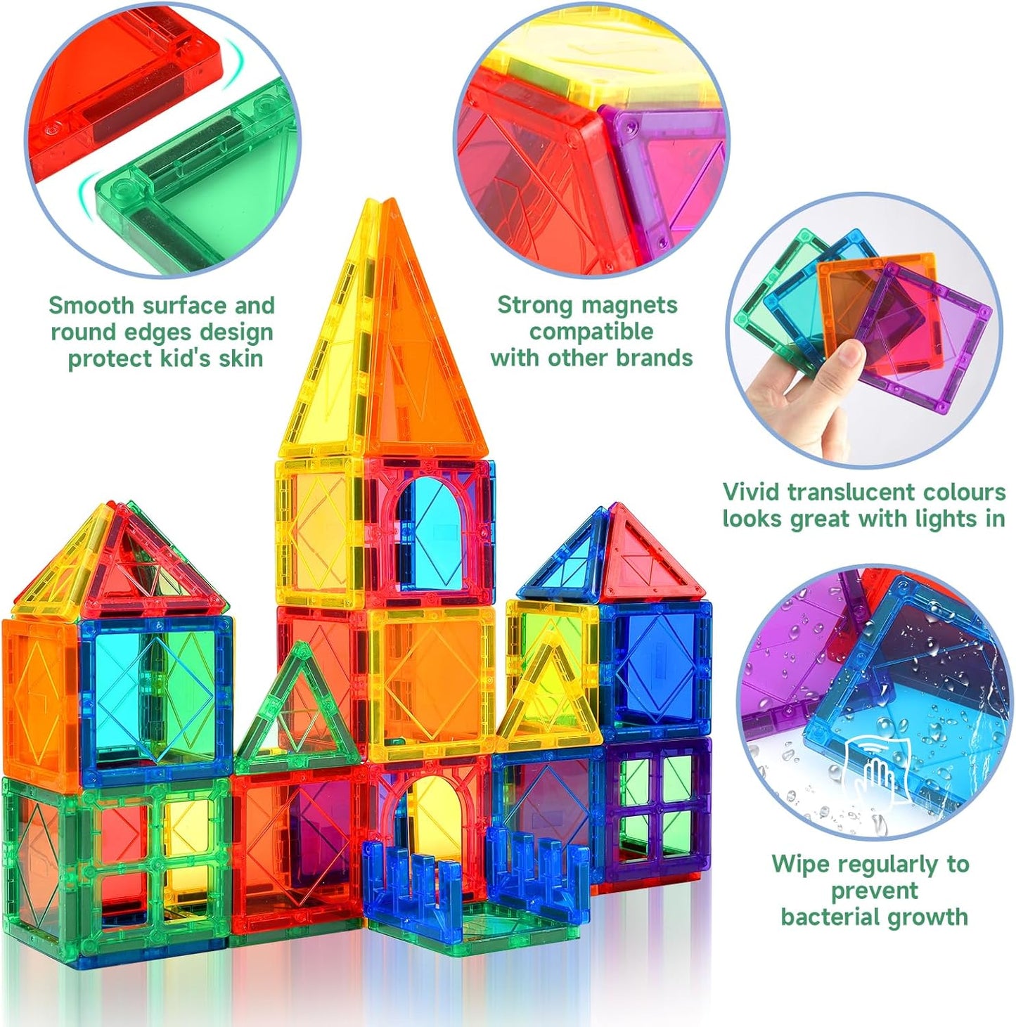 NVHH 100PCS Magnetic Tiles Blocks for Kids Ages 3-5 4-8,STEM Learning Educational Preschool Magnet Building Toys for Toddlers,Christmas Birthday Gifts Toys for 3 4 5 6 7 8+ Year Old Boys Girls