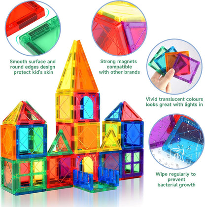 NVHH 100PCS Magnetic Tiles Blocks for Kids Ages 3-5 4-8,STEM Learning Educational Preschool Magnet Building Toys for Toddlers,Christmas Birthday Gifts Toys for 3 4 5 6 7 8+ Year Old Boys Girls