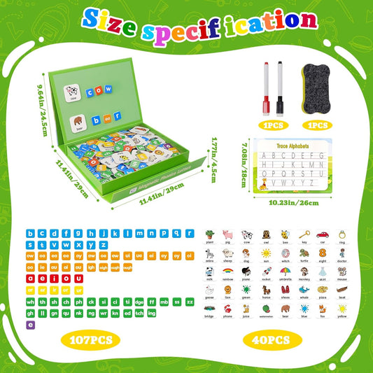 Phonics Word-Building Magnetic Letter Tiles, Alphabet Magnets for Toddlers, 147 Magnetic Phonics Tiles, Letter Recognition for Kindergarten, Phonemic Awareness, Preschool Learning Activities