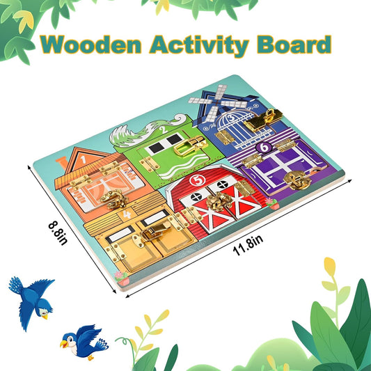 Wooden Activity Board, Wooden Latches Busy Board, Montessori Busy Board, Fine Motor Skills, Educational Preschool Learning Toy for Toddlers 3+