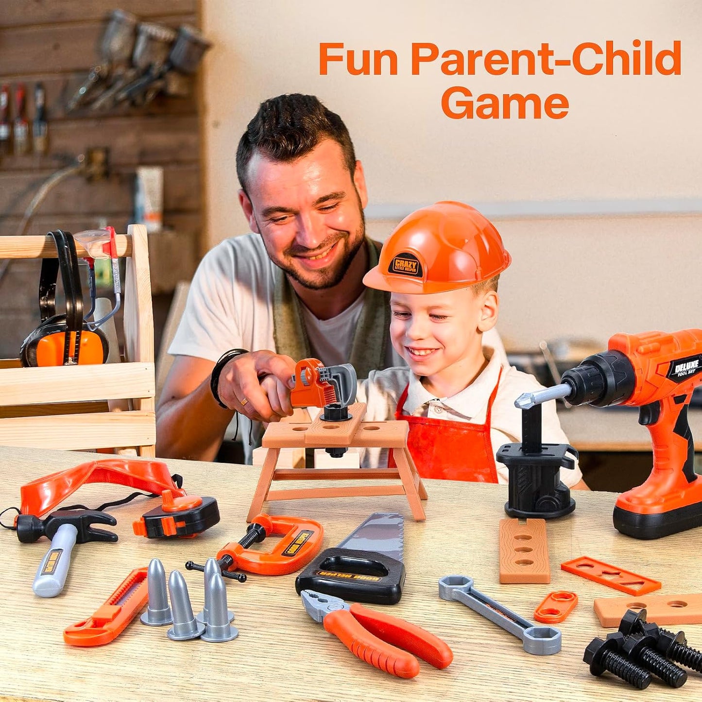 Kids Tool Set – Zealous 48 pcs Toddler Tool Set with Tool Box & Electronic Toy Drill, Pretend Play Kids Toys, Toy Construction Tools for Kids Ages 3,4,5,6,7,8 Years Old (A-Orange)