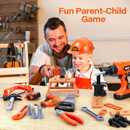 Kids Tool Set – Zealous 48 pcs Toddler Tool Set with Tool Box & Electronic Toy Drill, Pretend Play Kids Toys, Toy Construction Tools for Kids Ages 3,4,5,6,7,8 Years Old (A-Orange)