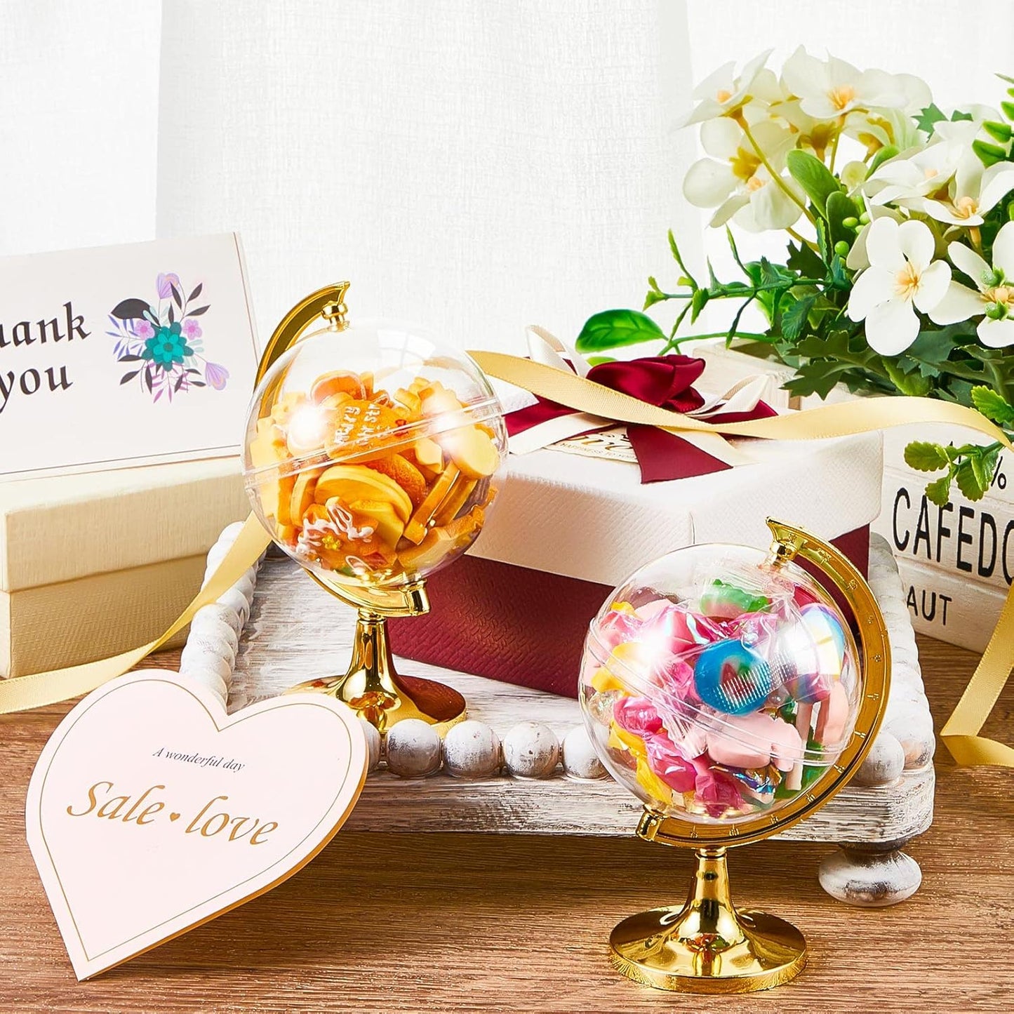 Suclain 60 Pieces Mini Globe Candy Container Gold Globe Party Favors Containers Fillable Round Candy Jars Decorations for Wedding Bridal Shower Adventure Baby Shower Travel Party Favor