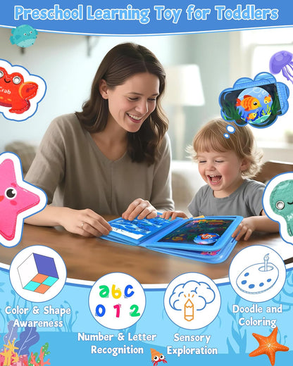 Ocean Busy Book for Toddlers 1-3, Montessori Quiet Book with Sea Animals, Fine Motor Skills Activities, Educational Travel Toy for 1 2 3 Year Old Boys Girls, Soft Felt Learning Toy for Travel