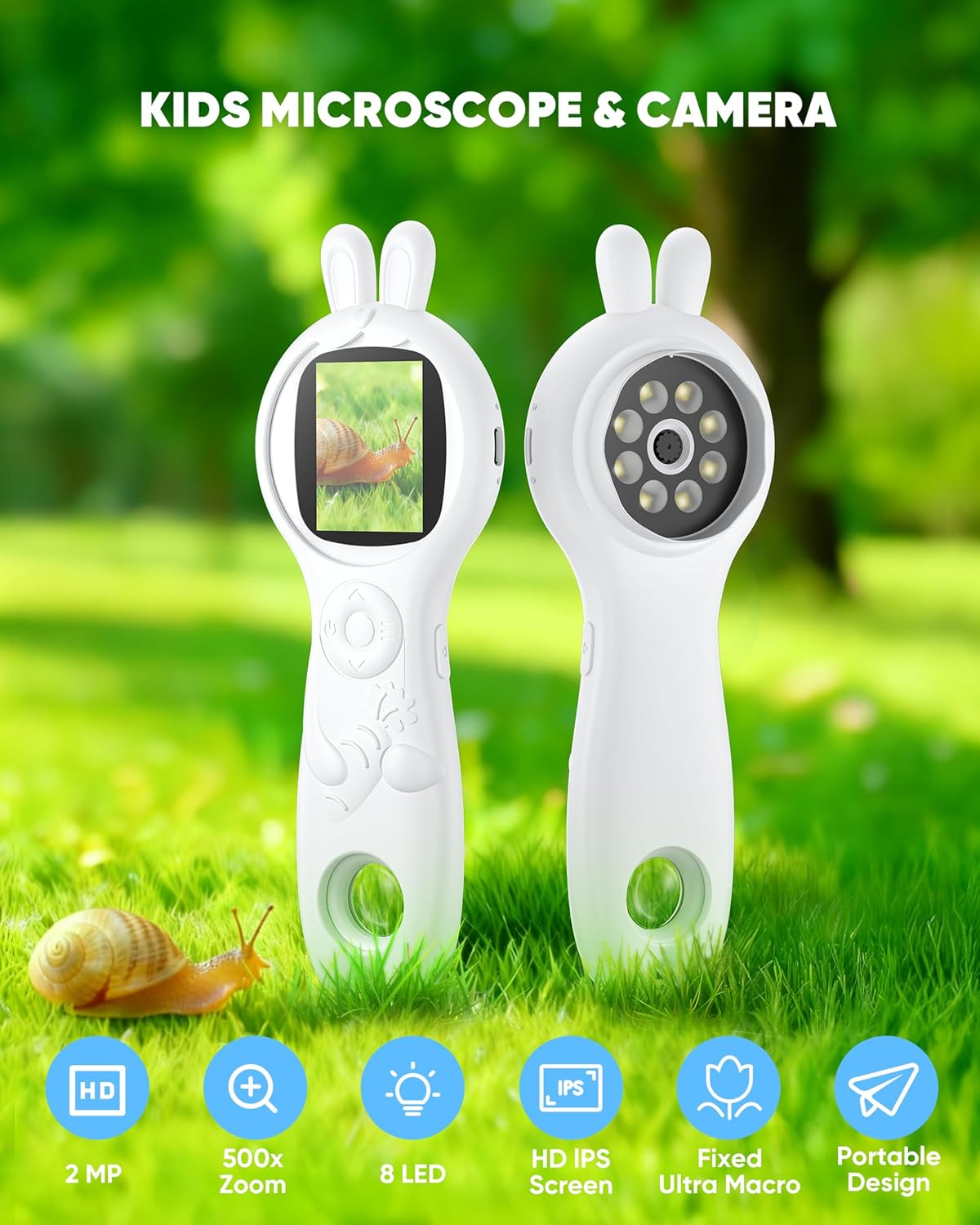 Microscope for Kids - Mini Pocket Digital Kids Microscope, Portable Handheld USB 500X Magnifying Glass, 4X Zoom, Christmas Birthday Gifts for Boys Girls Aged 3-12