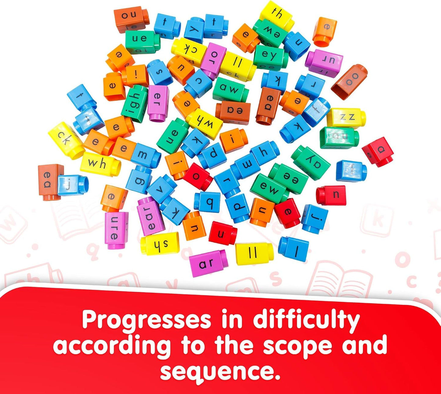 Junior Learning: Rainbow Phonics Blox: Vowel Sounds - Phase 5 - Build & Learn, 30 Activity Cards, Color Coded Blocks, Reading Development, Kids 5+