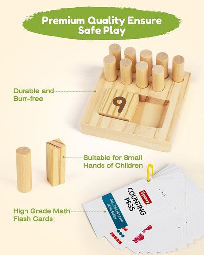 SYNARRY Wooden Counting Peg Boards - Montessori Math Manipulatives for Kindergarten Learning Activities, Number Addition and Subtraction Game, Easter Basket Stuffer Gift for Kid Ages 3-8