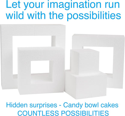 Silverlake 5-Tier Square Cake Dummy Set - Nesting 4" H x 4,6,8,10 & 12" W Blocks for Styrofoam Baking Display Projects