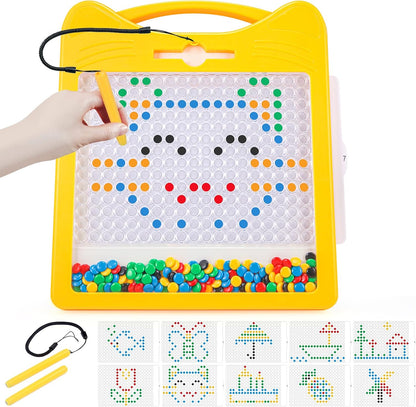 Magnetic Drawing Board for Kids, Toddler Magnet Doodle Board with Beads and 2 Pens, Magnetic Dot Art Toys, Airplane Car Travel Activities (Blue Cat)