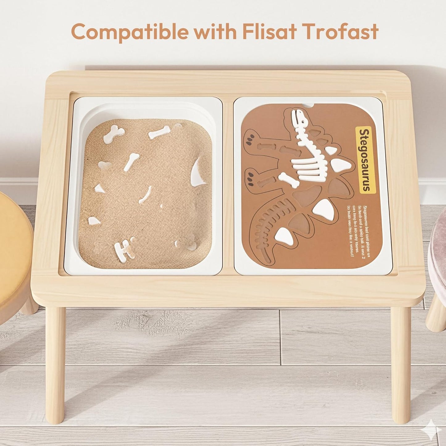 Woodtoe 2 PCS Dinosaur Sensory Table Inserts, Double-Sided Dinosaurs Puzzle for Flisat Trofast, 3D Wooden Dinosaur Puzzle, Sensory Sand & Water Table Accessories, Science Toys STEM Kits for Kid Age 3+