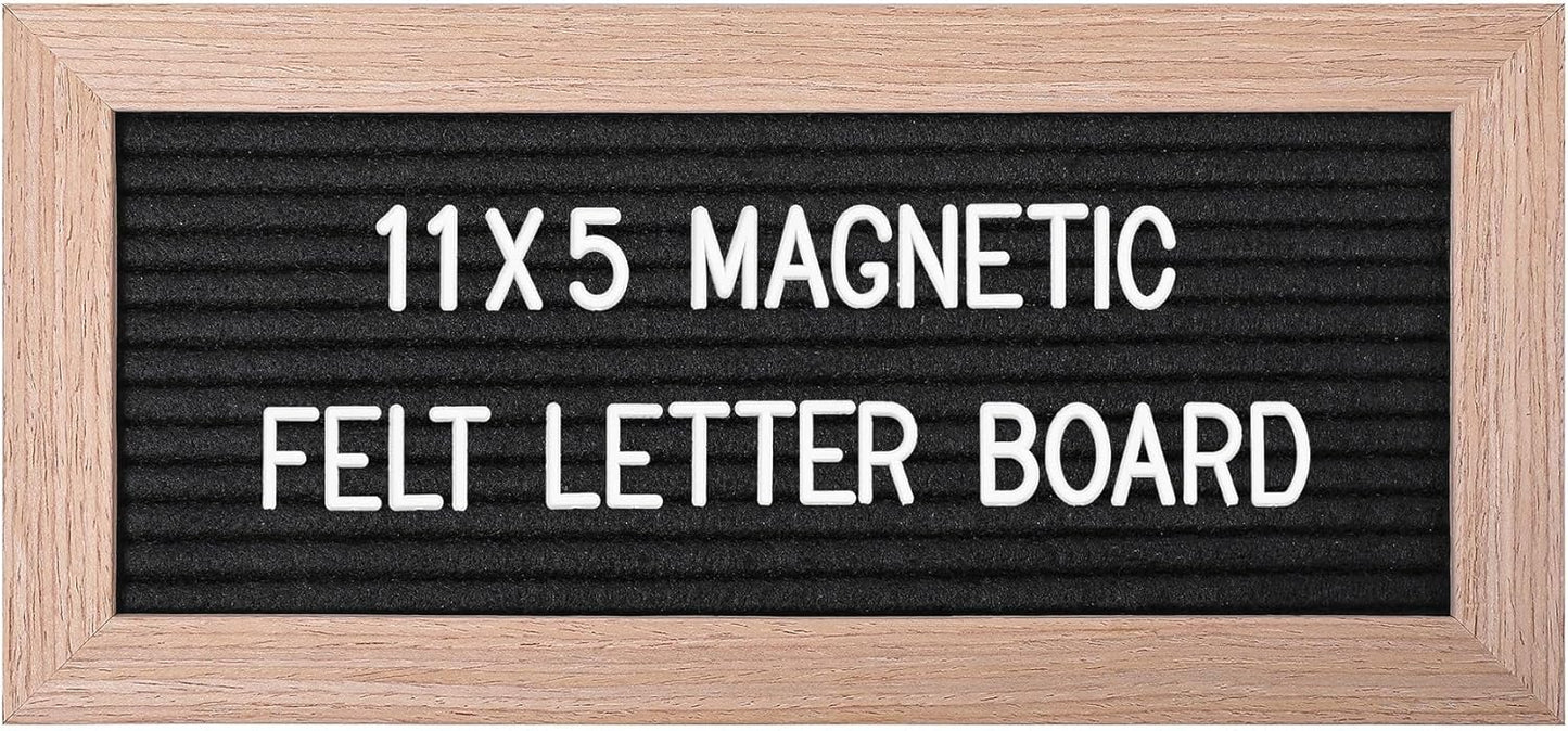 Small Magnetic Felt Letter Board 11x5Inch with Changeable Letters and Numbers, Message board Letter Sign Board in Wood Frame for Anoucement&Notification(Black)