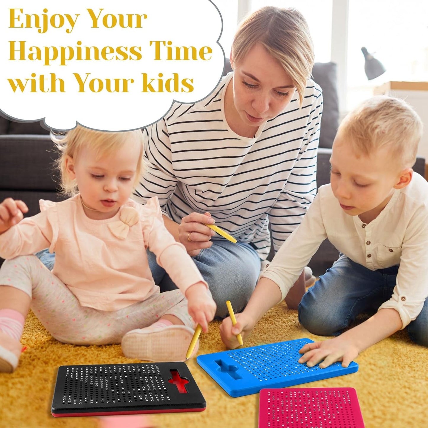Yexiya 3 Pcs Magnetic Drawing Board for Kids, Toddler Travel Drawing Kit Magnet Sketch Thread Board with Stylus Pen and Beads Toy for Child Quiet Time Activities (7 x 8.5 Inches,Blue)