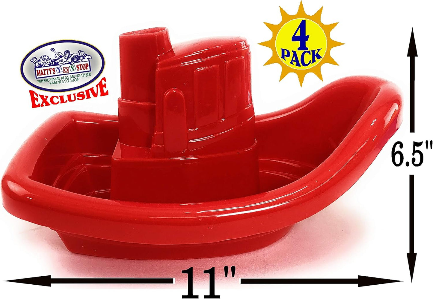 Matty's Toy Stop Plastic Nesting/Stacking Tug Boats (11") Red, Blue, Pink & Yellow Gift Set Bundle, Perfect for Bath, Pool, Beach Etc. - 4 Pack